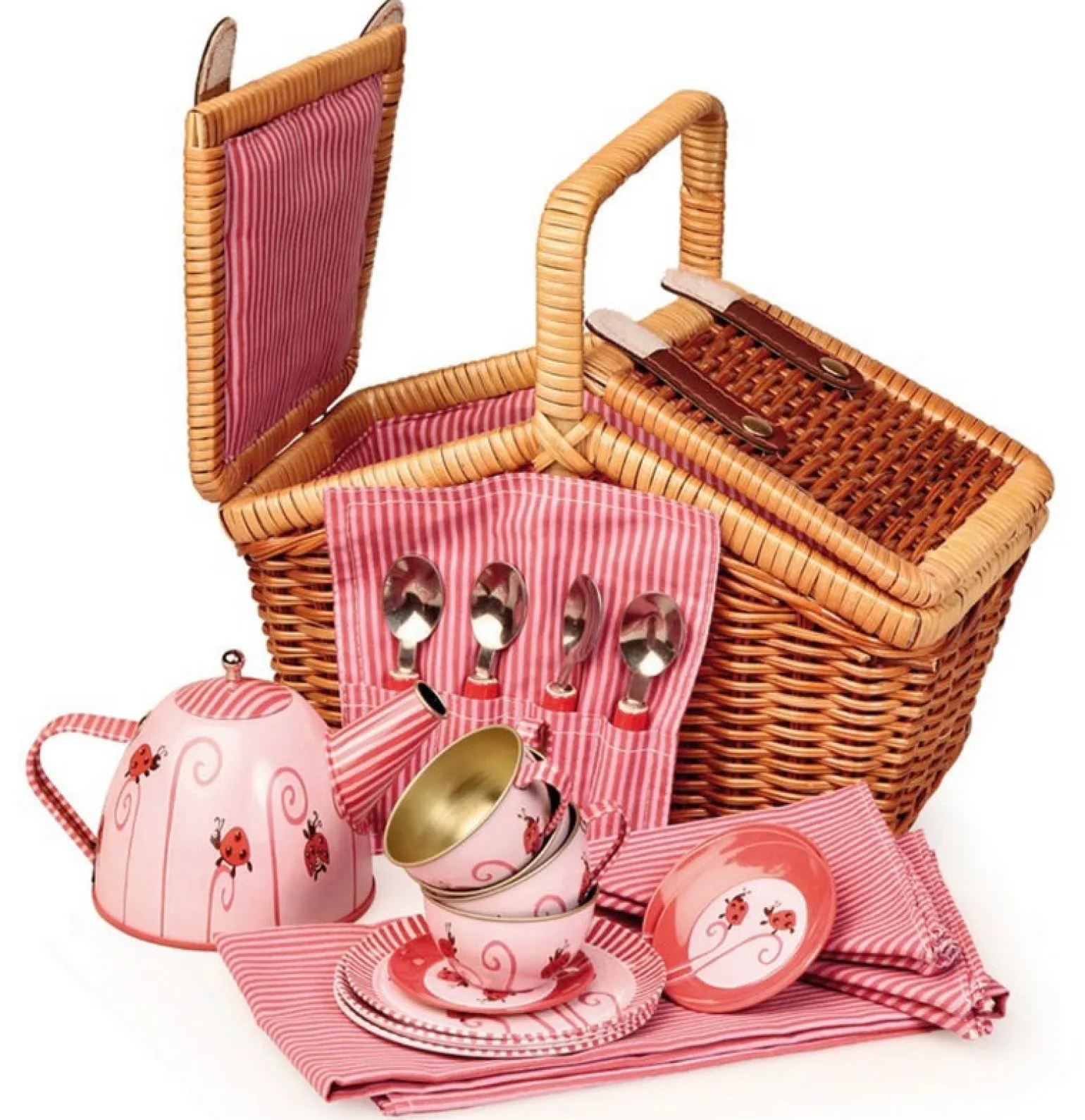 Egmont Toys - Tin Teaset In Wicker Basket, Lady Bug Design