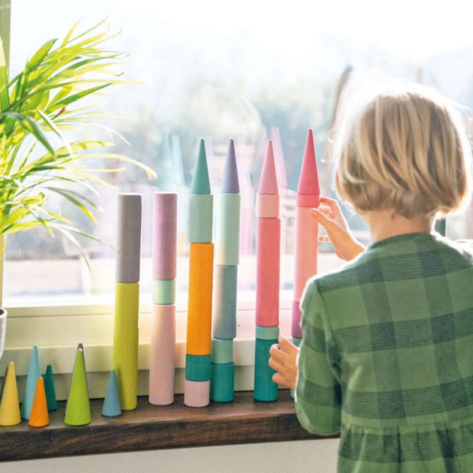 Grimm's Large Wooden Building Rollers Pastel
