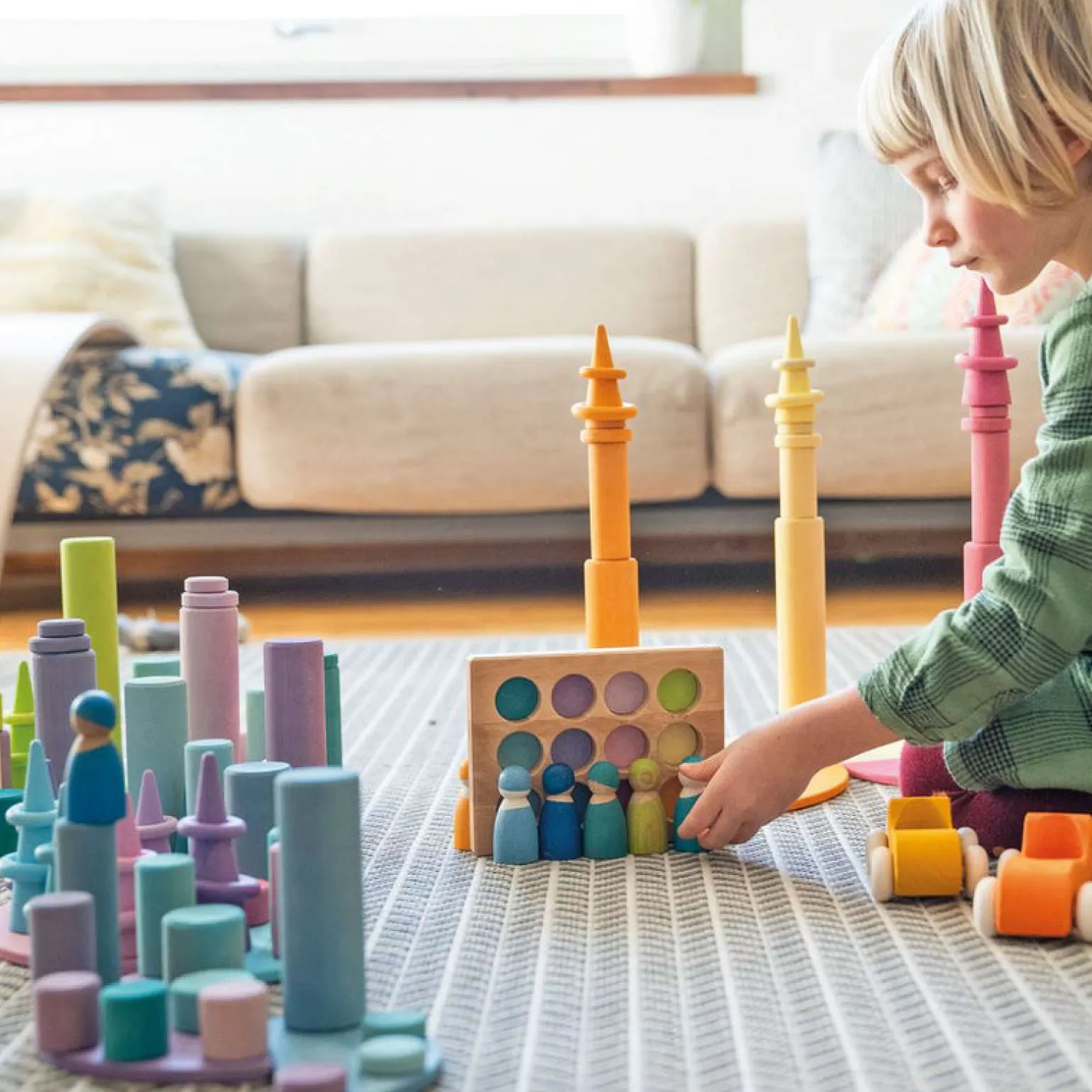 Grimm's Large Wooden Building Rollers Pastel