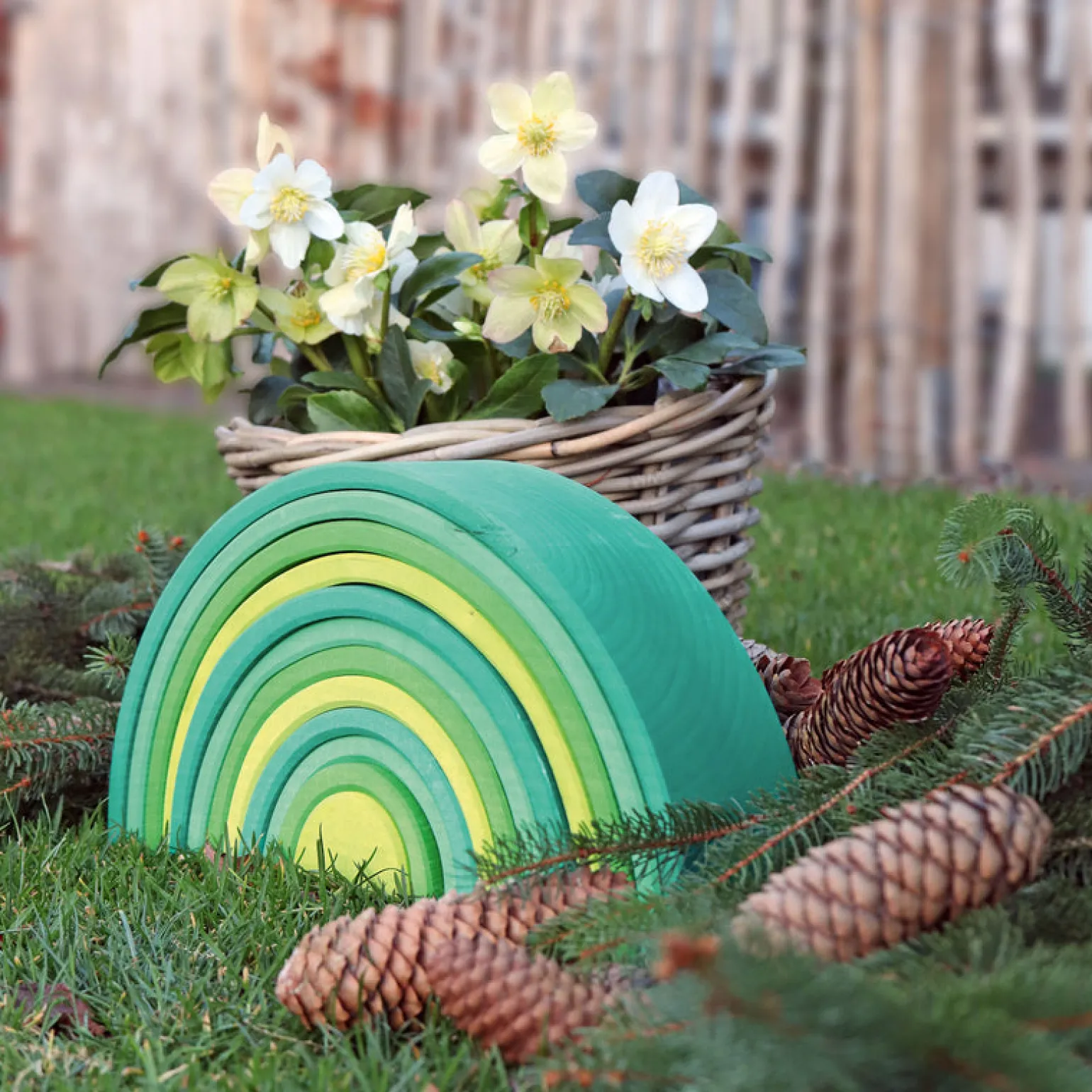 Grimm's Wooden Forest Green Rainbow Large