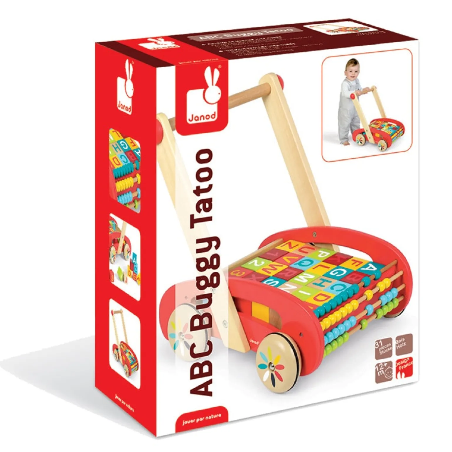 Janod - Wooden Walker With Blocks Abc