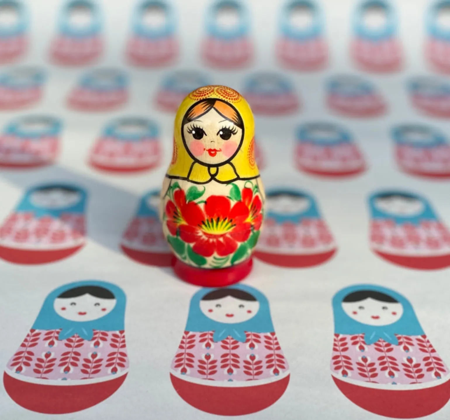 Matryoshka Babushka Nesting Doll - Traditional 5 Piece Yellow/Red