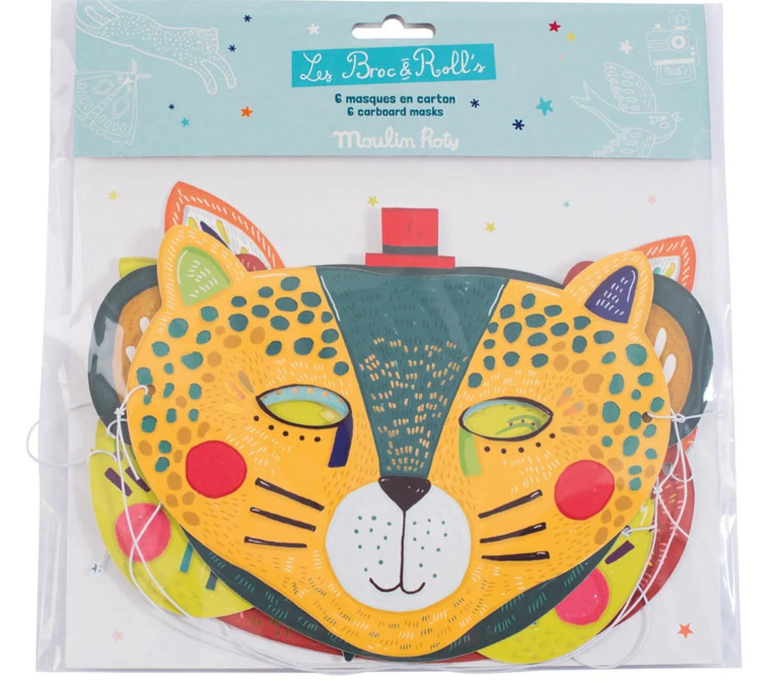 Moulin Roty - Cardboard Animal Masks In Yellow/Red