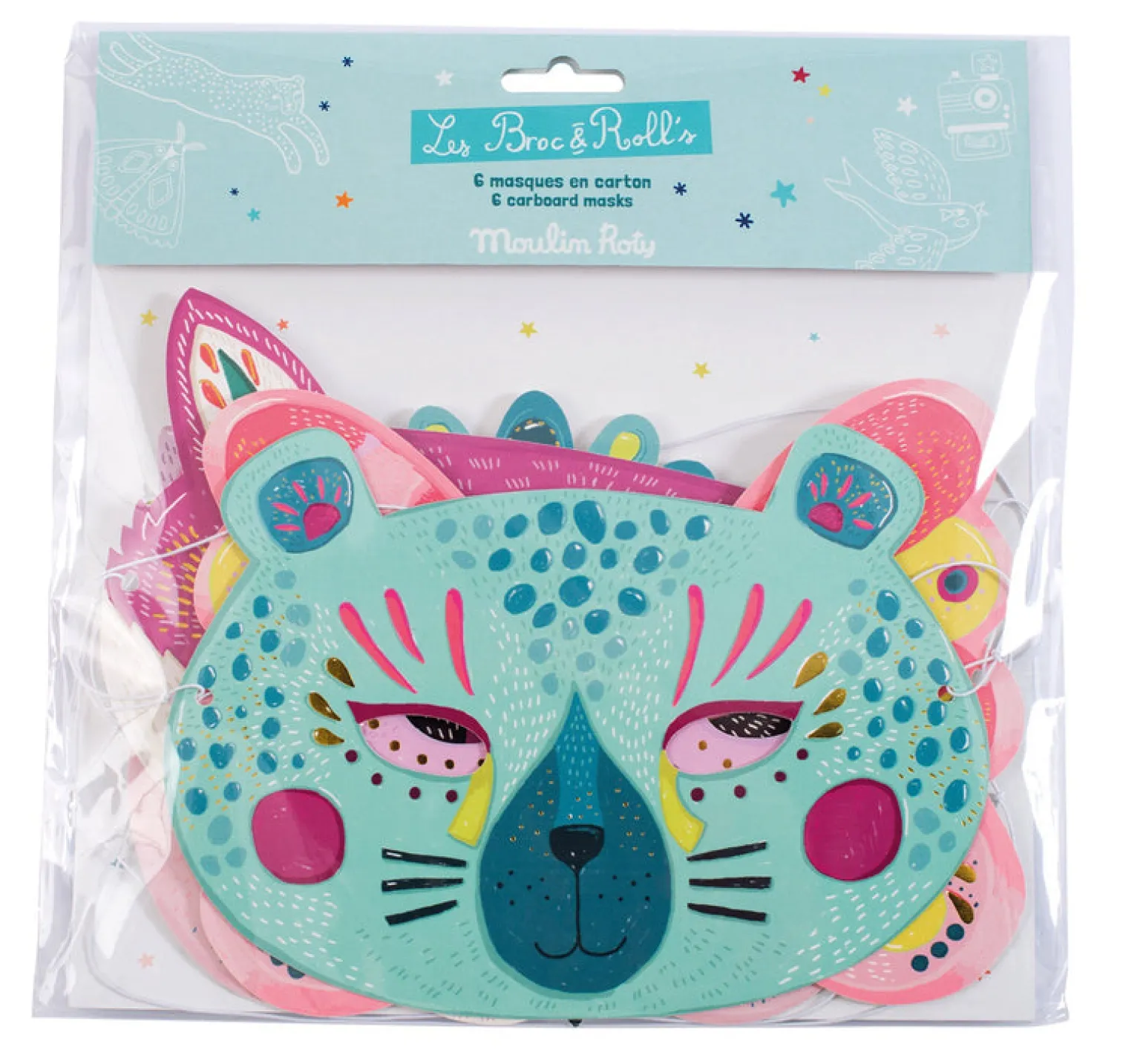 Moulin Roty - Cardboard Animal Masks In Pink/Blue
