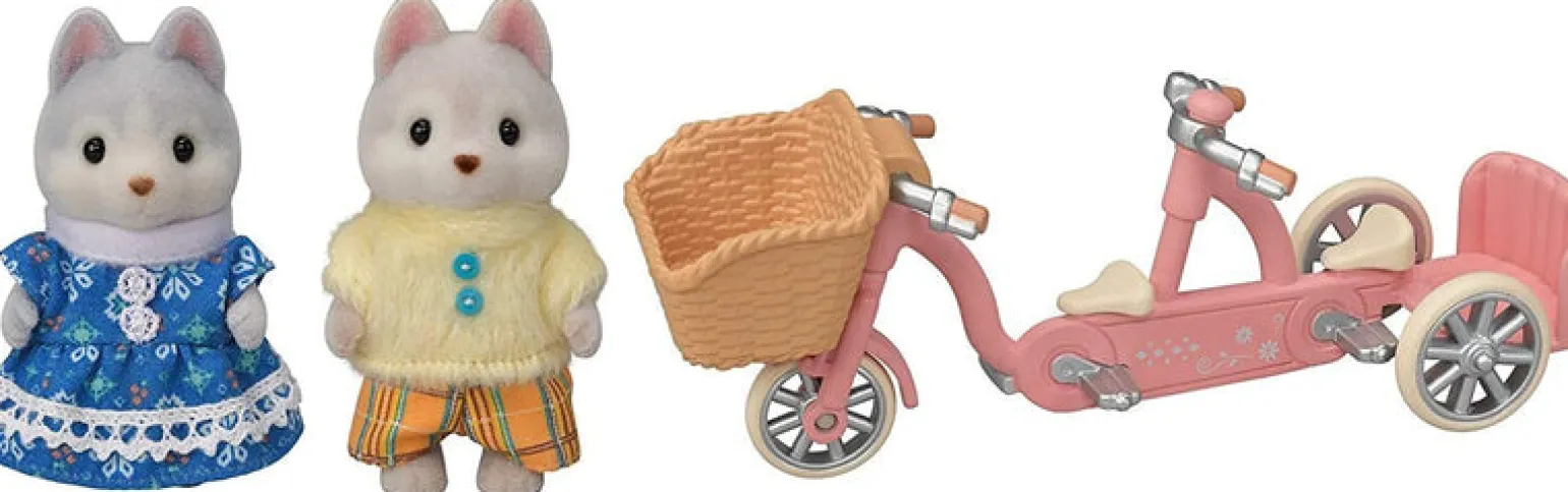 Sylvanian Families Tandem Cycling Set, Husky Sister & Brother